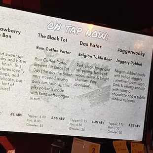 a menu on a large screen