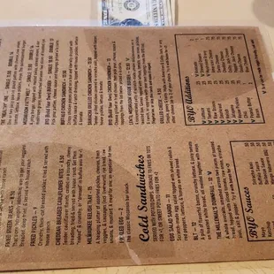a menu on a table