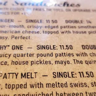 the menu of the restaurant