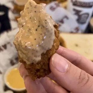 Spicy chicken tender, laynes sauce