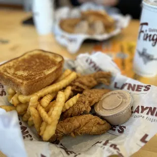 3 piece basket. Fries were hot and crispy. Chicken was tender and juicy (not too much batter). Great sauce. Solid chicken tender meal