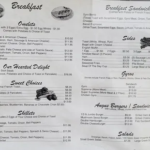 a menu for breakfast