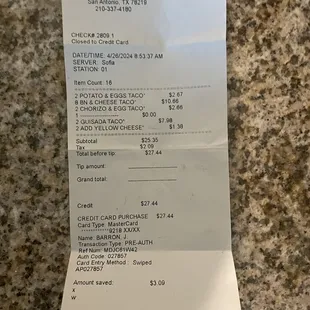 the receipt