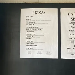 Updated pizza menu