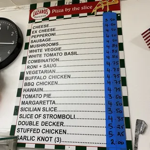 Menu with prices