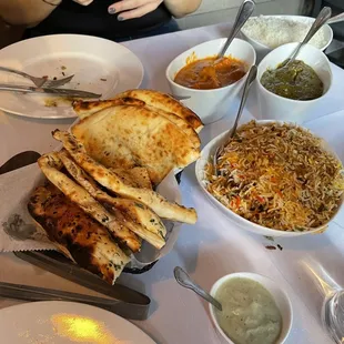 Biriyani, naan, Palak Paneer, Chicken Tikka Masala