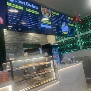 Menu above order counter, desserts..