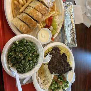 a plate of food on a tray