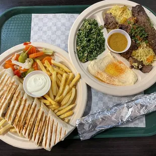 Arabic Chicken Shawarma (left) and Mix Plate (right)