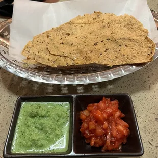 tortilla, guacamole and salsa