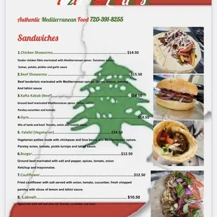 the menu for the restaurant