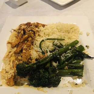Chicken Shawarma with hummus, rice and broccolini