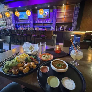 Hummus + the boneless chicken Tikka boti (not pictured, the delicious chicken samosas)