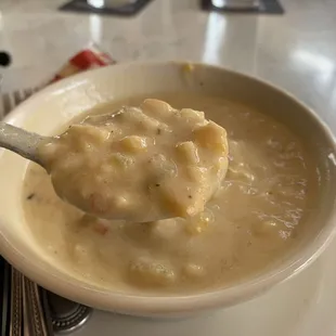 Corn chowder in a bowl