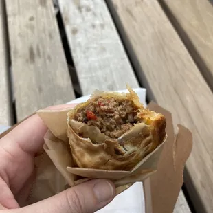 Savory beef empanada.