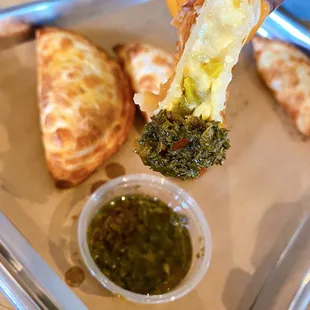 Spinach and Cheese inside with Chimichurri sauce
