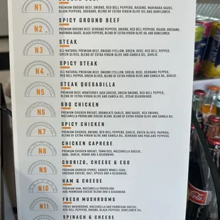 Menu for their savory empanadas.They also have sweets!