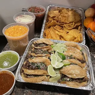 Steak tacos, rice &amp; beans, pico with chips and salsa