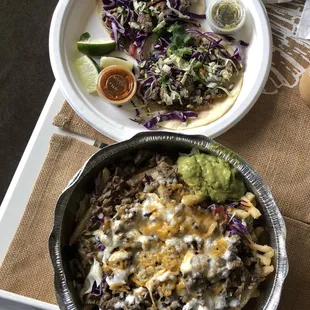 Asada fries and carne asada tacos