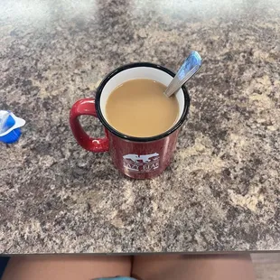 Freshly brewed coffee, Almond Cranberry Croissant with cranberry coleslaw. Country fried chicken meal.