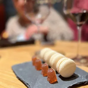 Fun treat bellini bears and macarons to round off the evening.