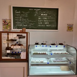 Menu, right side wall of entrance and bakery display