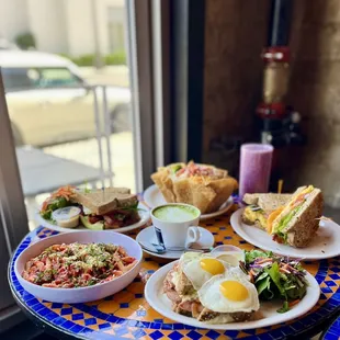 Croque madame, bolognese, matcha, Marinated Chicken or Beef Tostada Salad, Lazy Breakfast Sandwich, blt