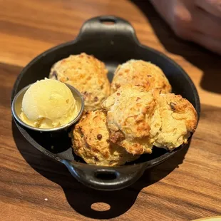 Cheddar Bacon Biscuits with honey butter