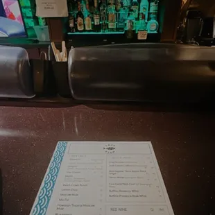Bar menu and cocktail setup