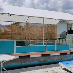 a small pool in a backyard