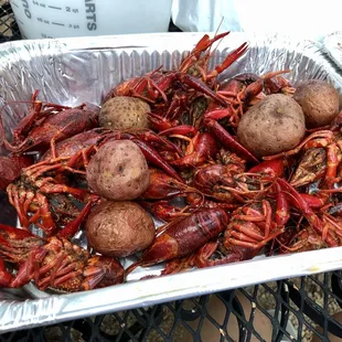 2 lbs of crawfish with 4 potatoes (and 1 bonus potato).