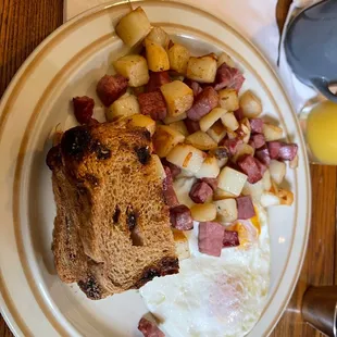 Corned beef hash with over easy eggs