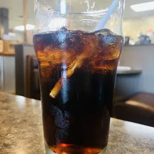 a cold drink in a glass