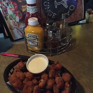 Cheese curds...mine were tough and overdone.