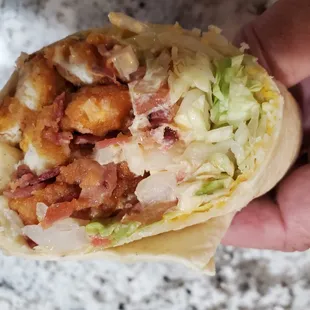 Not so healthy wrap with lots of chicken!