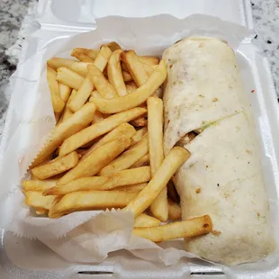 Not so health wrap and meaty fries!