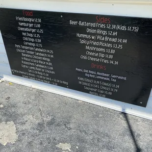 the menu for the restaurant