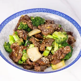 a bowl of beef and broccoli
