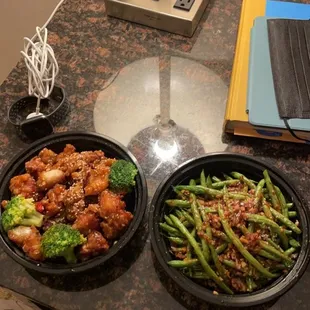 General Tso's Chicken ;  Sauteed String Beans