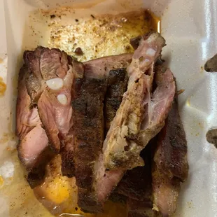 Rib tips...great flavor, free with Yelp check in... yummy but the ribs are much better. Love the Candied Apple sauce!