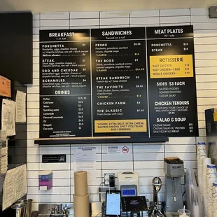 a menu on the wall