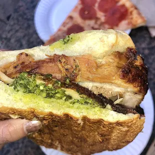 Closeup of the porchetta sandwich