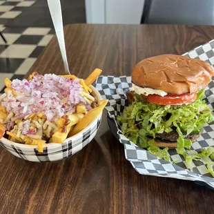 Cream Cheese Jalapeño Burger + Bacon and Chili Cheese Fries
