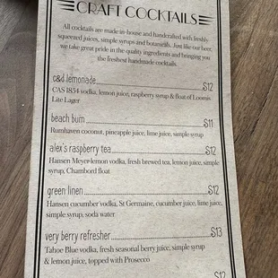 Cocktail menu