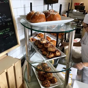 Brioche with chocolate filling, chocolate coconut macaroons and chocolate chip cookies.