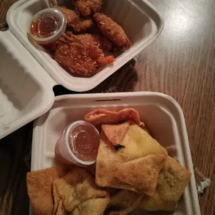 Coconut shrimp and crab rangoon