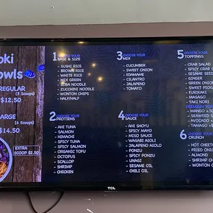 a menu on the wall