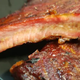 a close up of a piece of bacon