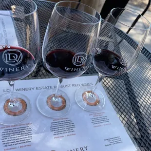 three glasses of wine on a table