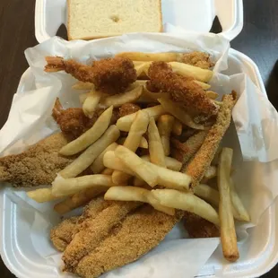 #21   3 fish 6 medium shrimp and fries $9.99.